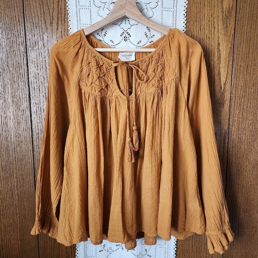 Talisman Women's Smocked Mustard Blouse